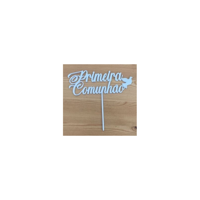 Topo de Bolo Primeira Comunhão 14cm branco nacarado
