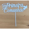 Topo de Bolo Primeira Comunhão 14cm branco nacarado