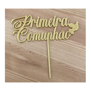 Topo de Bolo Primeira Comunhão 14cm ouro