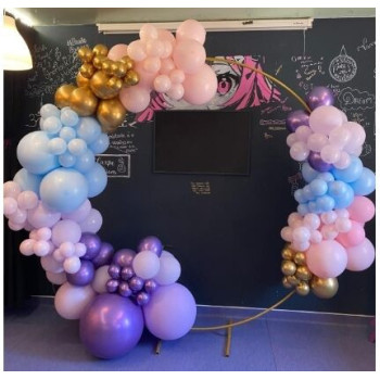 Arco de Balões redondo tons rosa, lilás, azul e dourado