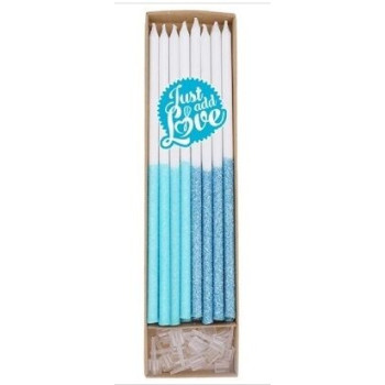 Velas altas glitter azul 16 unid.