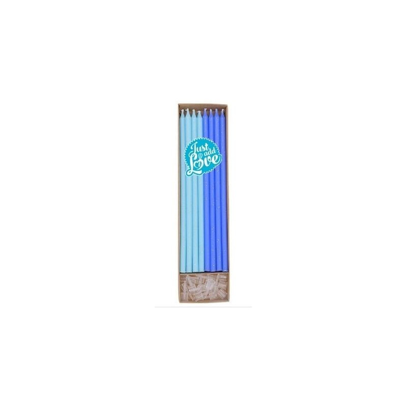 Velas altas azul com detalhe ouro 16 unidades