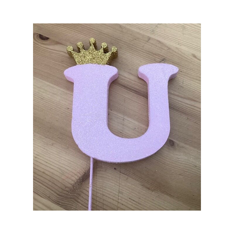 Letra U esferovite Rosa coroa ouro 10cm