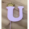 Letra U esferovite Rosa coroa ouro 10cm