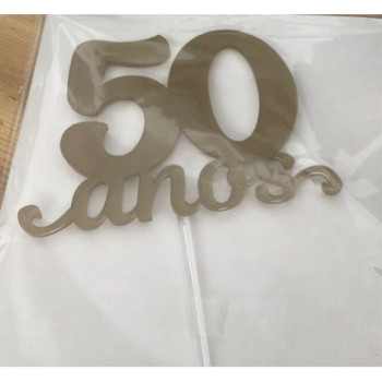 Topo de bolo acrilico 50 anos ouro