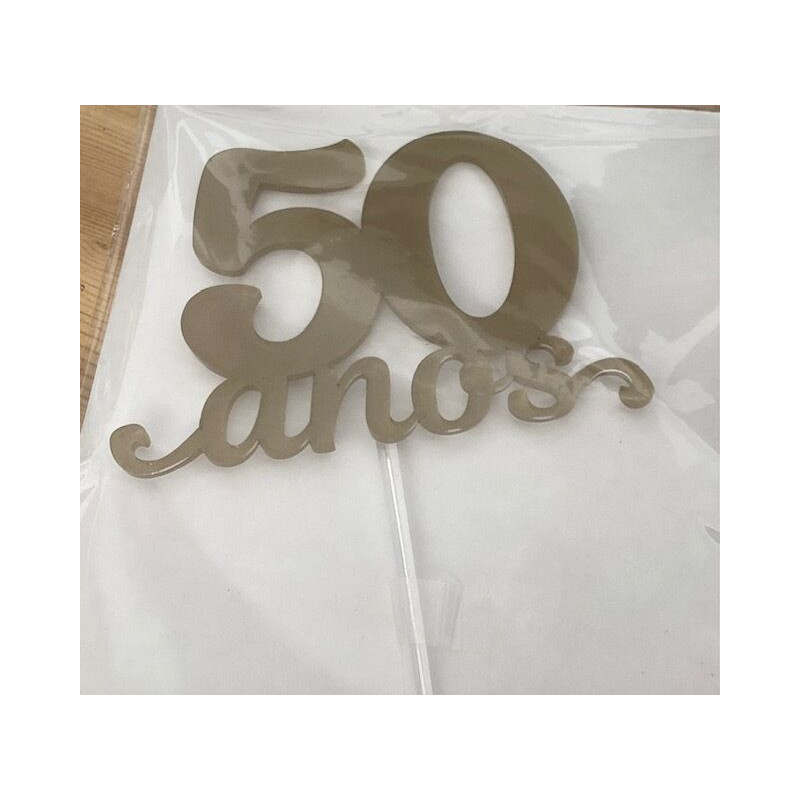 Topo de bolo acrilico 50 anos ouro
