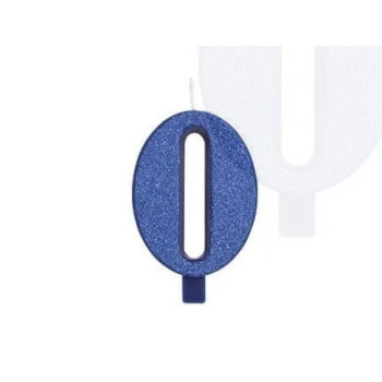 Vela número 0 glitter azul 9.5 cm