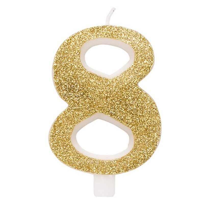 Vela número 8 glitter ouro 9,5 cm