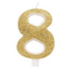Vela número 8 glitter ouro 9,5 cm