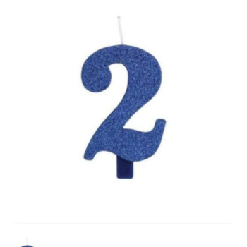 Vela número 2 glitter azul 9,5 cm