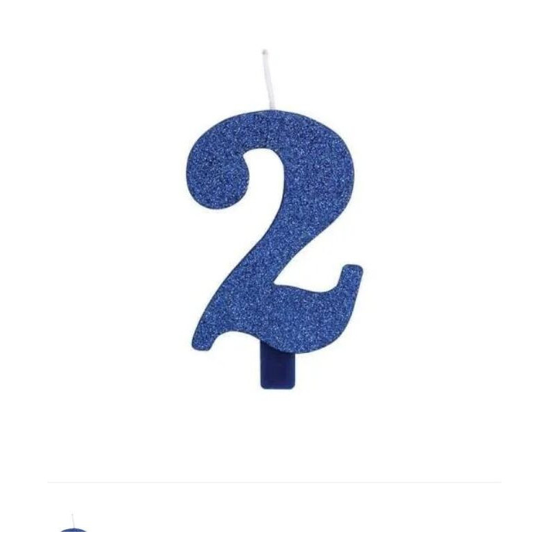 Vela número 2 glitter azul 9,5 cm