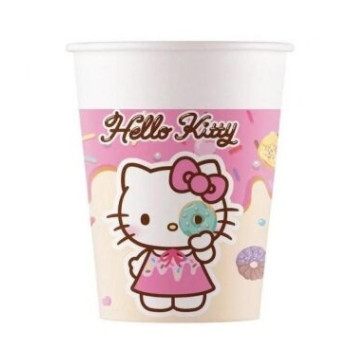 8 copos de papel 200ml Hello Kitty + Kuromi