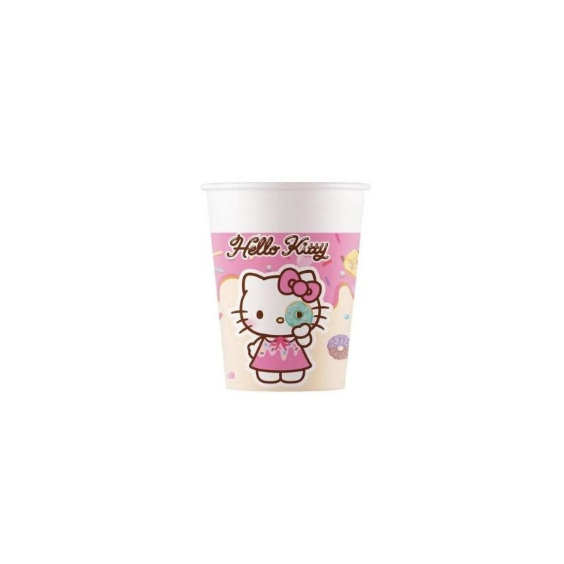 8 copos de papel 200ml Hello Kitty + Kuromi