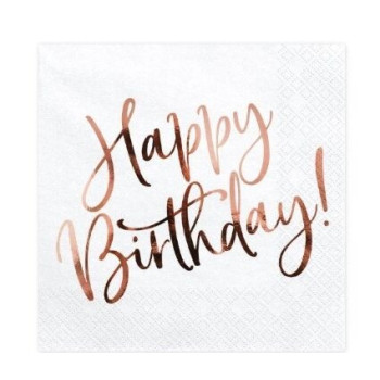 20 Guardanapos  Happy Birthday Rose Gold 33x33cm