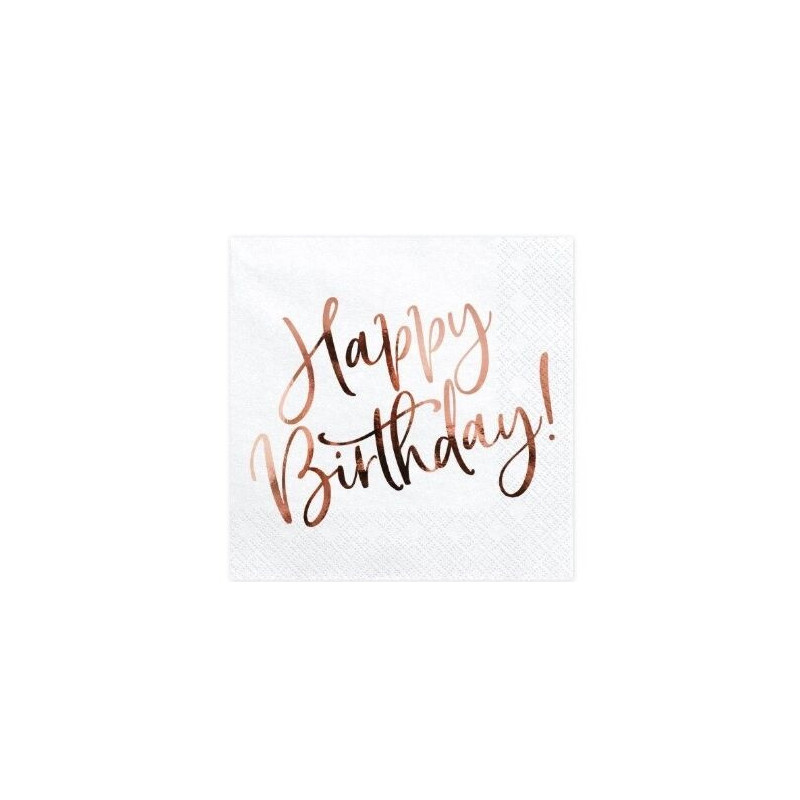 20 Guardanapos  Happy Birthday Rose Gold 33x33cm