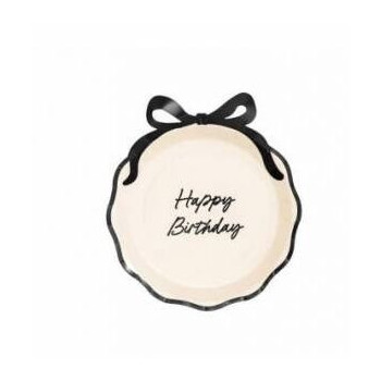 6 pratos 24 cm H. Birthday laços creme e preto
