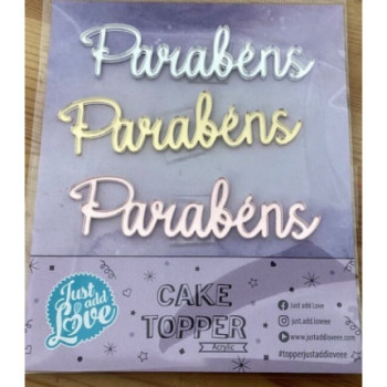 Aplique acrílico parabéns 3 unidades