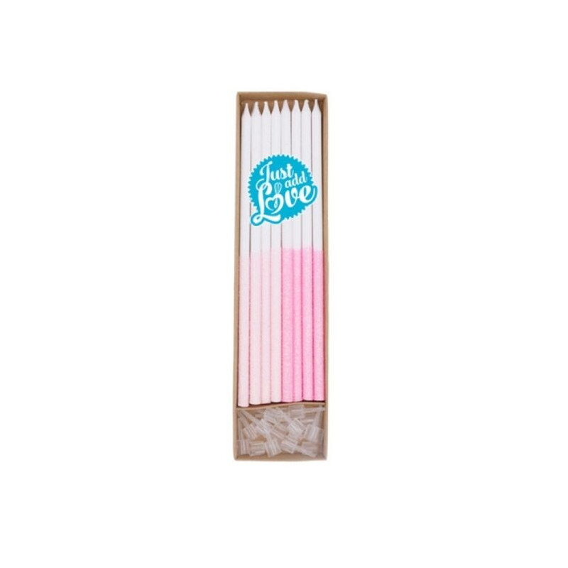 16 velas altas glitter rosa