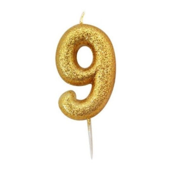 Vela Glitter nº 9 - ouro
