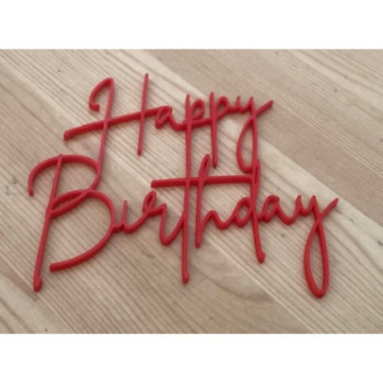 Topo de Bolo Happy Birthday vermelho 10x9cm