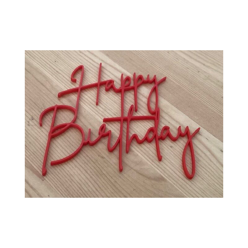 Topo de Bolo Happy Birthday vermelho 10x9cm