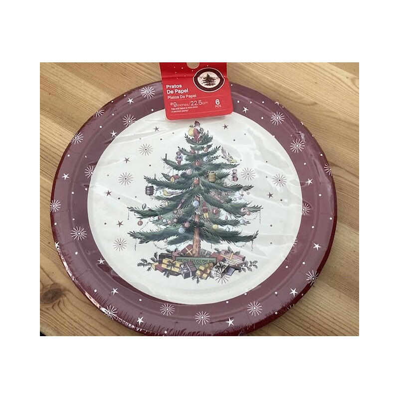 6 pratos de papel 22,5cm Natal
