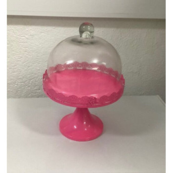Prato pé metal rosa forte com campânula (aluguer sob consulta)