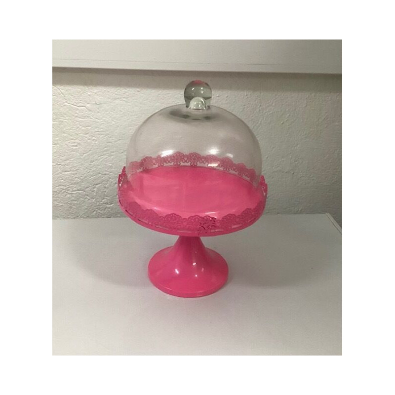 Prato pé metal rosa forte com campânula (aluguer sob consulta)