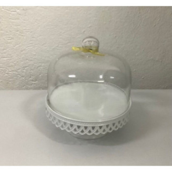 Prato pé metal branco com câmpanula