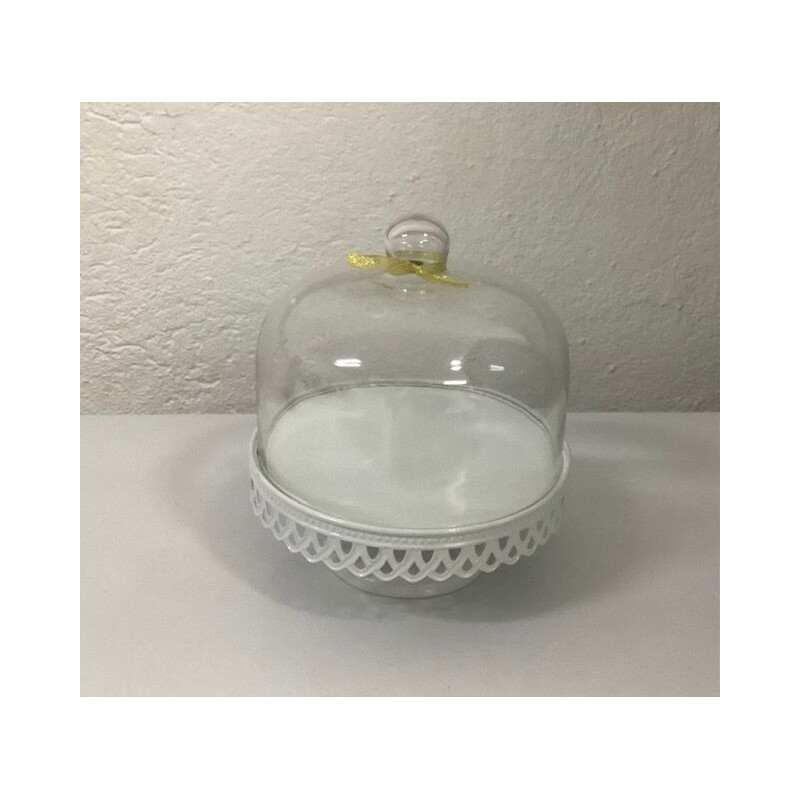 Prato pé metal branco com câmpanula