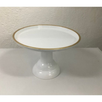 Prato pé branco grande com rebordo dourado (aluguer sob consulta)