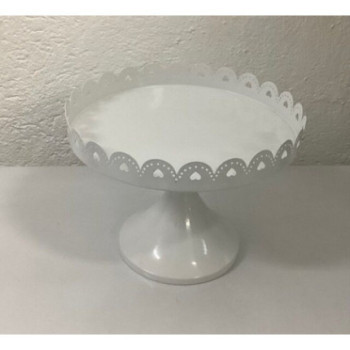 Prato pé grande metal branco com rebordo (aluguer sob consulta)