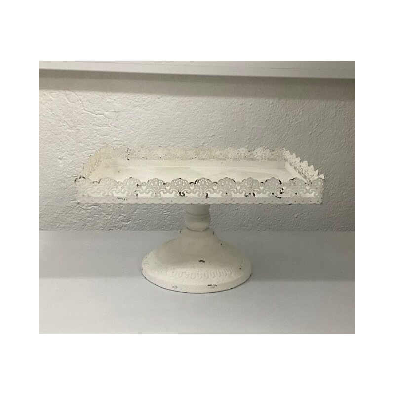 Prato pé metal vintage retangular branco (aluguer sob consulta)