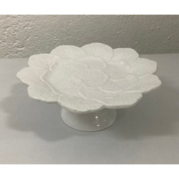 Prato pé pequeno folhas branco (aluguer sob consulta)