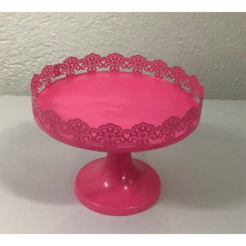 Prato pé metal rosa com rebordo (aluguer sob consulta)