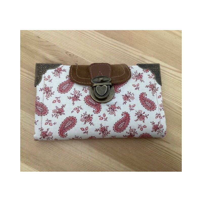 carteira em tecido e pele 16x9,5cm