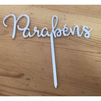 Topod e Bolo Parabéns branco nacarado 11cm