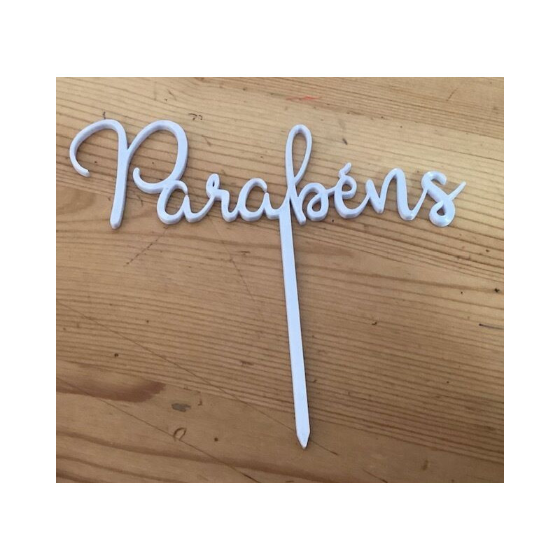 Topod e Bolo Parabéns branco nacarado 11cm