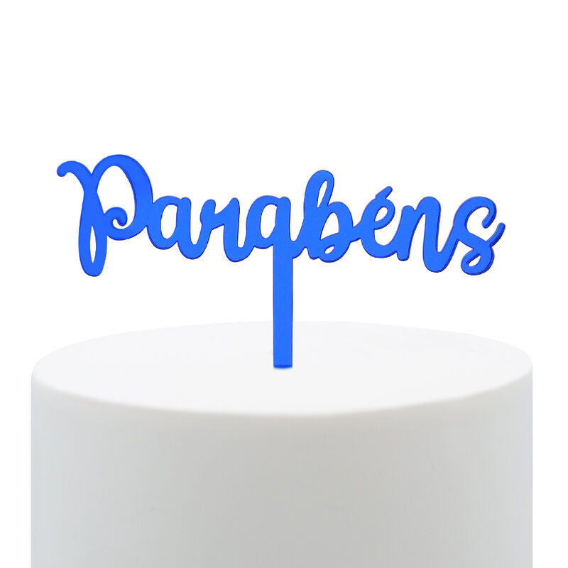 topper acrilico azul espelhado parabens