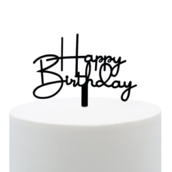 topper acrilico  preto happy birthday 11cm