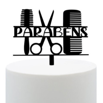 topper acrilico preto parabens cabeleireiro