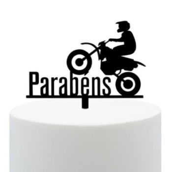 topper acrilico preto parabens motocross