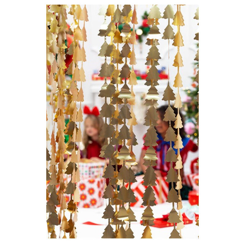 Cortina Dourada Árvores de Natal - 100x245cm