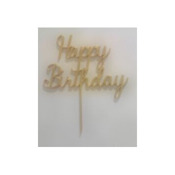 Topo de bolo Happy Birthday 13cm ouro