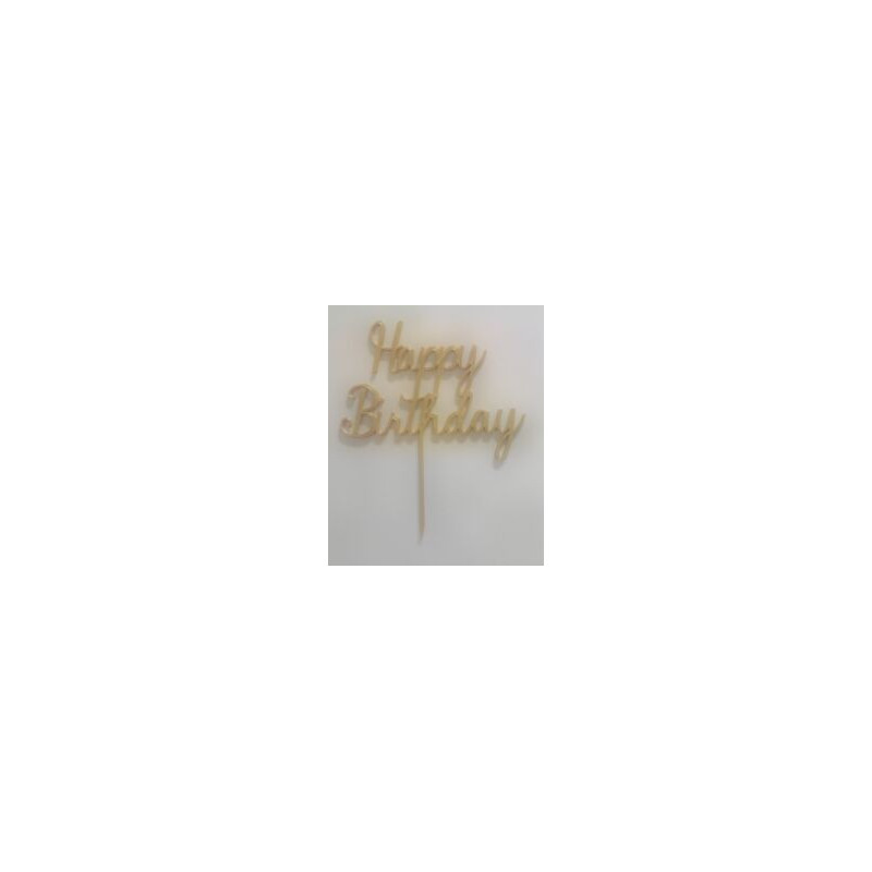 Topo de bolo Happy Birthday 13cm ouro