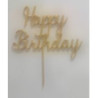 Topo de bolo Happy Birthday 13cm ouro