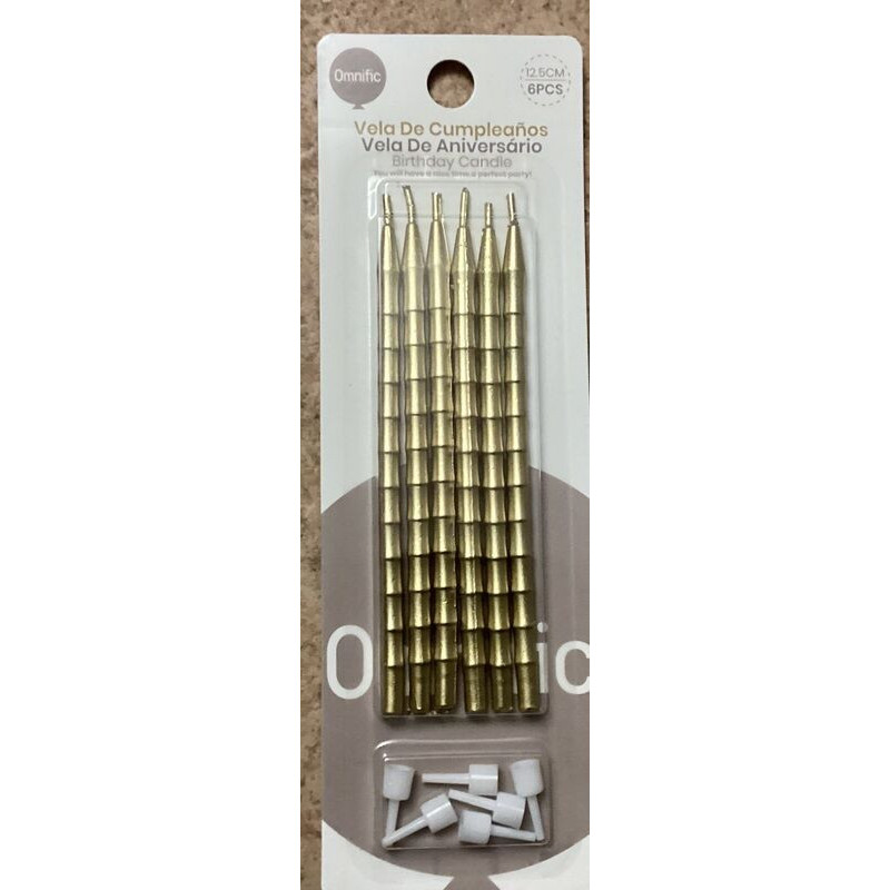 6 velas de aniversário 12,5cm douradas