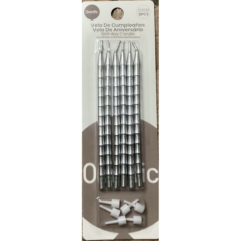 6 velas de aniversário 12,5cm prata