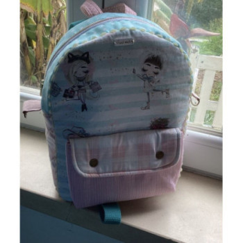 Mochila em tecido menta e rosa
