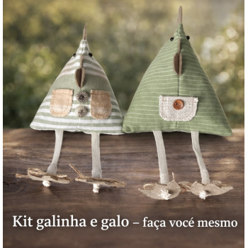 Kit galo e galinha verde água e vermelho